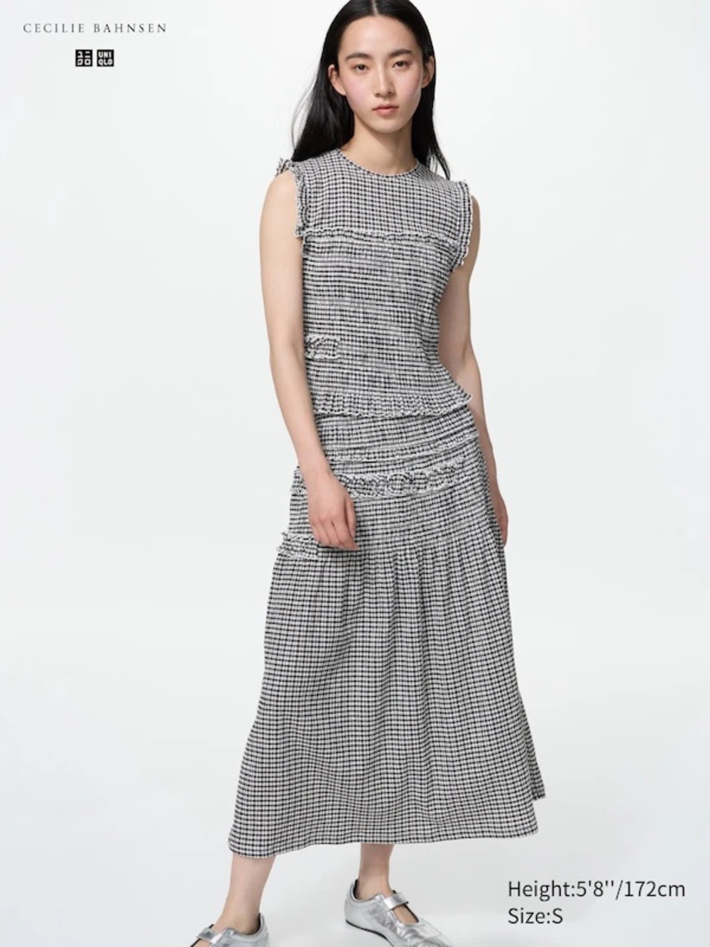 Uniqlo x Cecilie Bahnsen - Shirring Skirt - Off white and black gingham